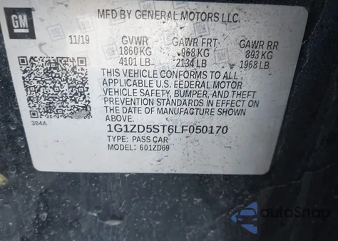 2020 Chevrolet Malibu Fwd Lt z USA, uszkodzony, nr VIN 1G1ZD5ST6LF050170